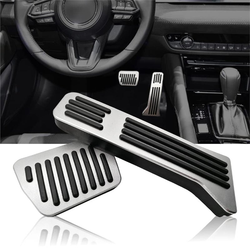 NYZAUTO Anti-Slip Performance Foot Pedal Pads kit Compatible with Mazda 2 3 6 CX3 CX5 CX9, No Drilling Aluminum Brake and Gas Accelerator Pedal Covers - Silver - Image 1
